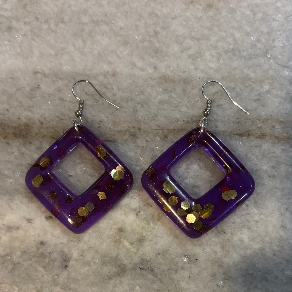 Game day Purple and Gold Geometric Earrings